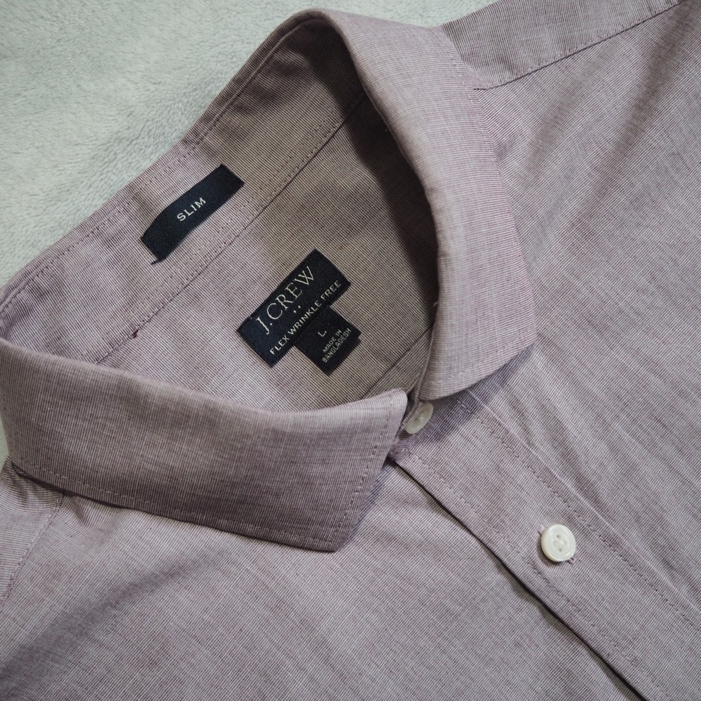 J.Crew Sz L Men Shirt Flex Wrinkles Free Slim Fit Light Purple